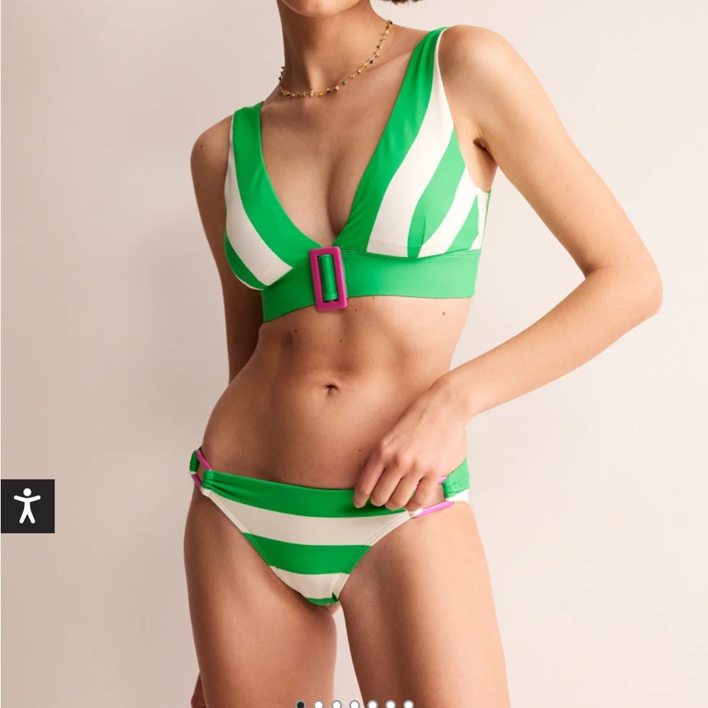 Boden Green and White Striped Bikini